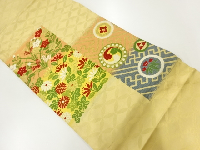 アンティーク　花三つ巴・古典柄織り出し名古屋帯（材料）